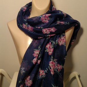 *3 FOR $15* Berkshire Fashions Inc. womens scarf navy blue w/pink & blue flowers